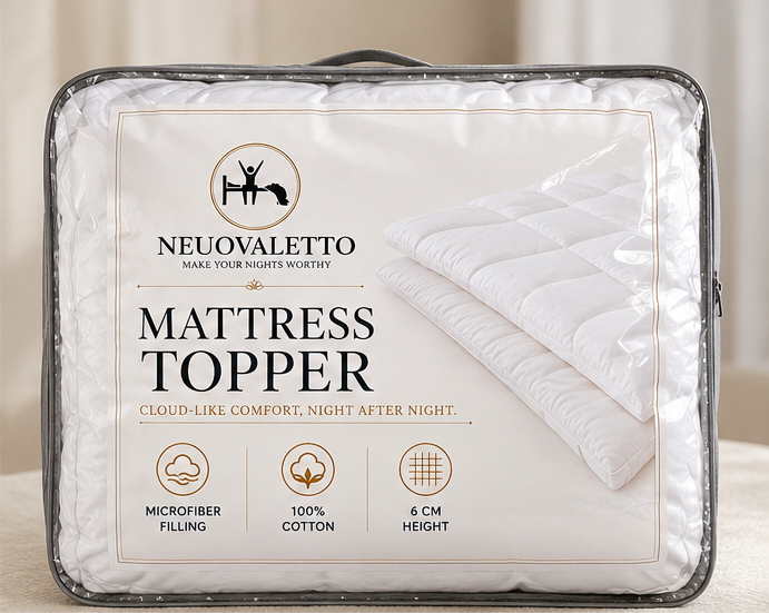 NEUOVALETTO 6cm Luxury Mattress Topper – 100% Cotton 300TC & Microfiber Filling