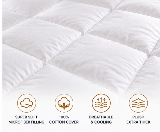 NEUOVALETTO 6cm Luxury Mattress Topper – 100% Cotton 300TC & Microfiber Filling